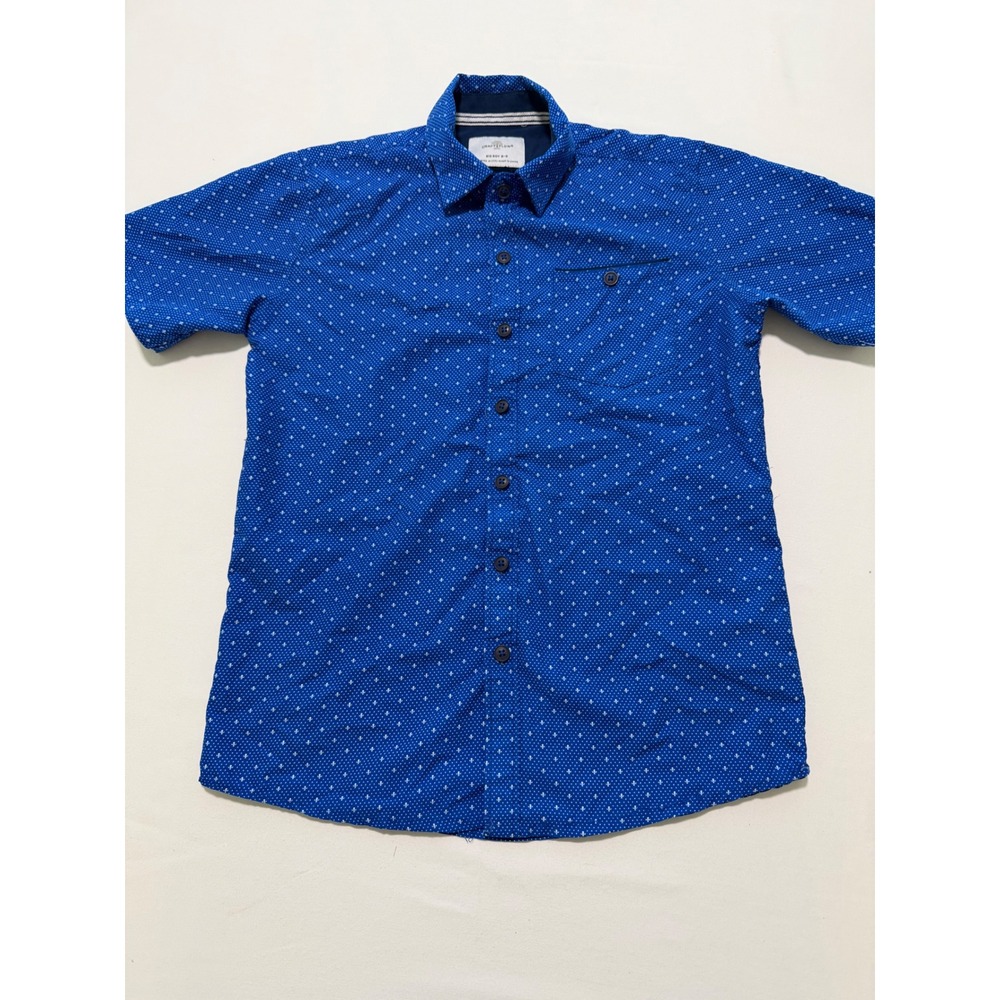 Craft + Flow Big Boy Blue Geometric Print Short Sleeve Button Down Shirt Size 8